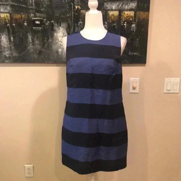NWT Banana Republic Dark Navy Light Blue Shimmer Sheath Dress w/Pockets-4P/8P - Picture 1 of 9